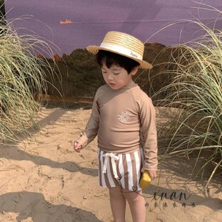 Xuan♥ ins爆款太陽條紋兒童泳衣男童中小童分體防曬泳裝寶寶洋氣游泳褲