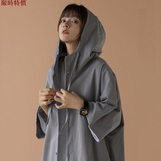 女生冰絲防曬外套 防曬外套 薄外套 涼感外套 防曬衣夏季新款BF風連帽韓版學生女寬松薄款短袖襯衫原宿防曬ins潮あ