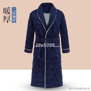 【臺灣熱賣】睡袍男冬季珊瑚絨加棉三層保暖男浴袍法蘭絨刷毛加厚秋冬男士睡袍