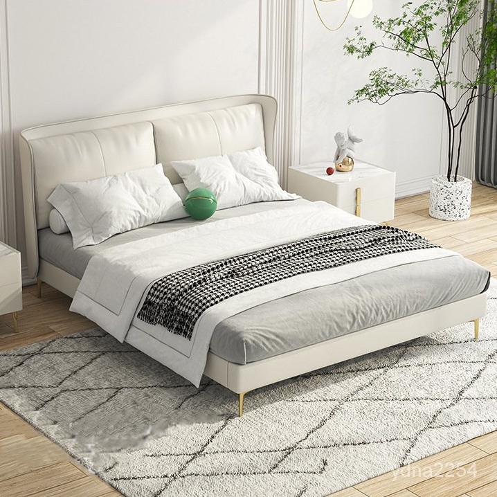 【King&amp;Queen】山姆傢具 床 床架 雙人床架輕奢現代ins風網紅設計師真皮單人床架 雙人床 高架床 掀床 臥室床