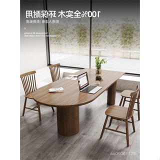 【下單到府】美式全實木半圓島臺餐桌書桌一體輕奢現代簡約客廳傢用白蠟木飯桌實木