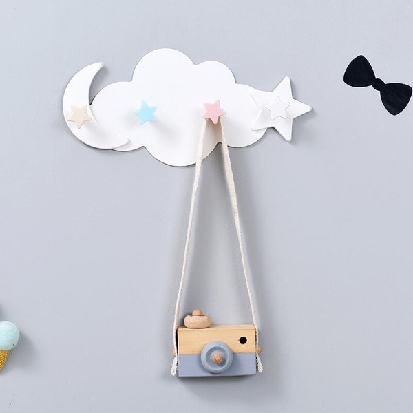 Creative Punch Free Cloud Moon Star Wall-Mounted Hooks DIY H