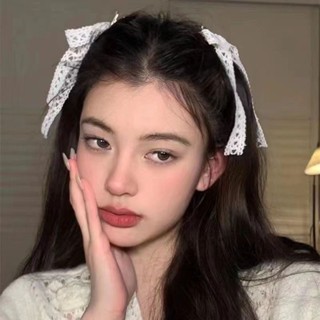 甜美白色愛心蕾絲蝴蝶結髮夾公主頭髮卡雙馬尾編髮帶髮飾品ins風簡約高階輕奢設計款甜美小清新可愛時尚蝴蝶結蕾絲絲帶頭飾法式