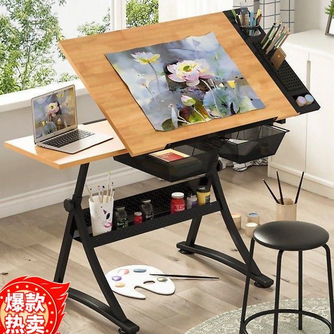 【廠家直銷】繪圖桌美術實木玻璃可升降書畫繪畫畫圖畫案桌子制圖設計師工作臺