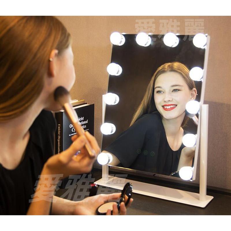 🔥台灣嚴選🔥梳粧檯ins網紅led化妝鏡帶燈泡的鏡子專業臺式超大號智能補光方形
