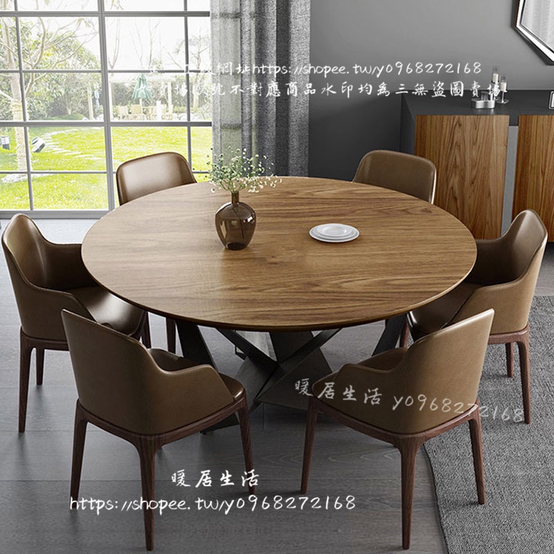 &lt;暖居生活&gt;北歐純實木餐桌創意復古酒店桌工業風鐵藝家用飯桌簡約圓形大圓桌