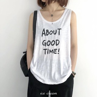 大尺碼 背心 吊帶 無袖上衣 大碼胖妹妹吊帶背心女夏季新款休閑字母印花背帶寬松打底衫潮-冰淇淋