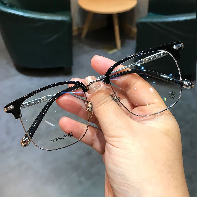 台灣熱賣23年新款新近視眼鏡框男女半框大臉加寬鈦超輕眼鏡架防-藍光❤可配近視2425✌