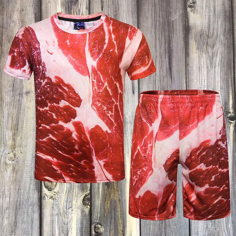 新品熱銷夏季惡搞五花肉短袖奇葩社會人搞怪豬肉短袖3D立體瘦肉衣服T套裝