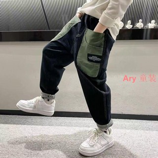 Ary 男童褲子 男童加絨加厚長褲 兒童保暖褲 男童牛仔褲春秋 2023新款洋氣兒童長褲男寶冬裝加絨 中小童寬松褲子