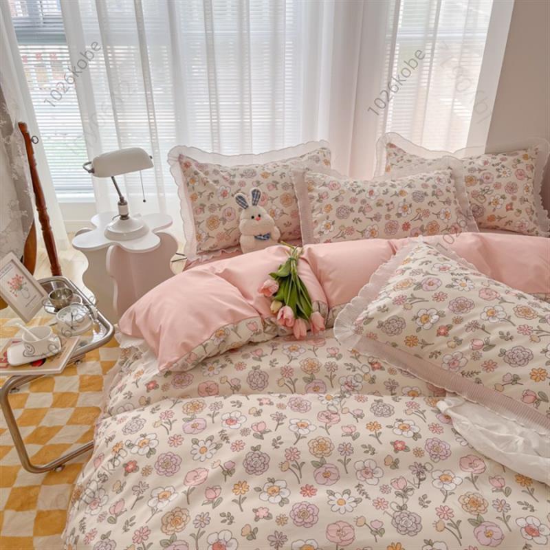 【品質熱銷】韓系柔美輕奢棉床包 蕾絲小姐碎花床包 素色床包 床單 床罩組 床包四件組 雙人/加大床包組