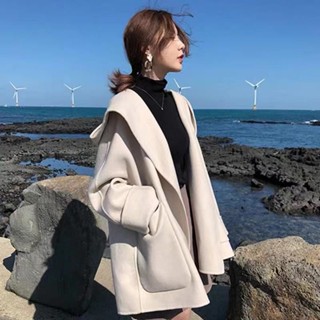 Sugar-《冬上新》女裝雙麵呢子大衣秋鼕韓版百搭小香風矮小個子法式鬥篷毛呢外套女學生短款外套保暖