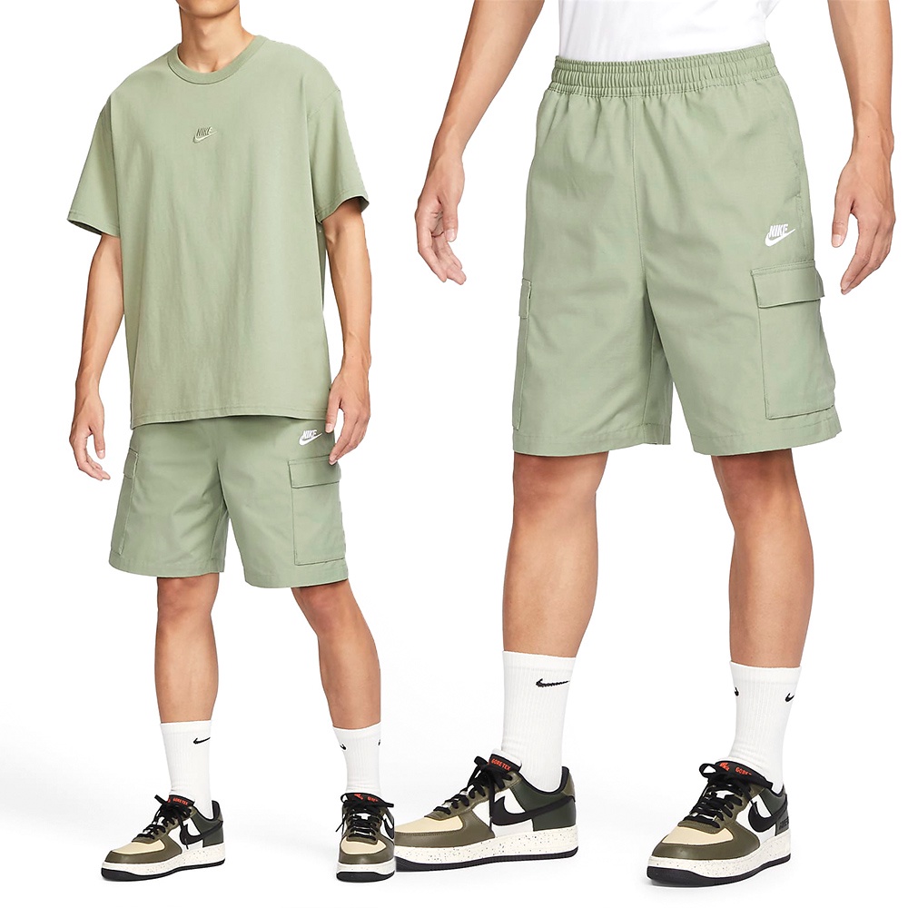 Nike Club Cargo Short 男 綠 工裝 機能 復古 LOGO 休閒 短褲 FB1247-386