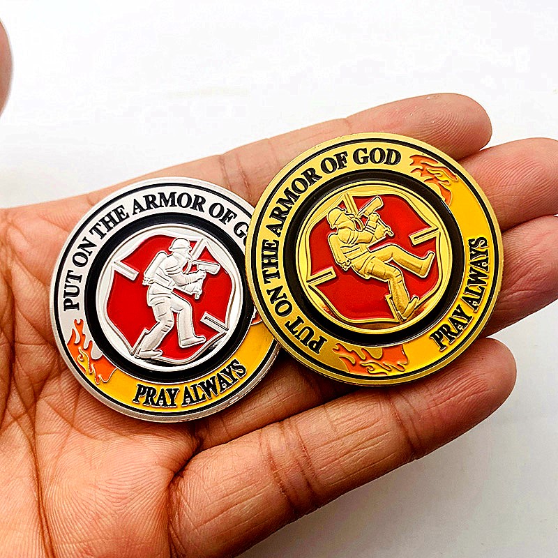 美國消防鎧甲勇士鍍金紀念章 把玩工藝金幣創意紀念幣硬幣