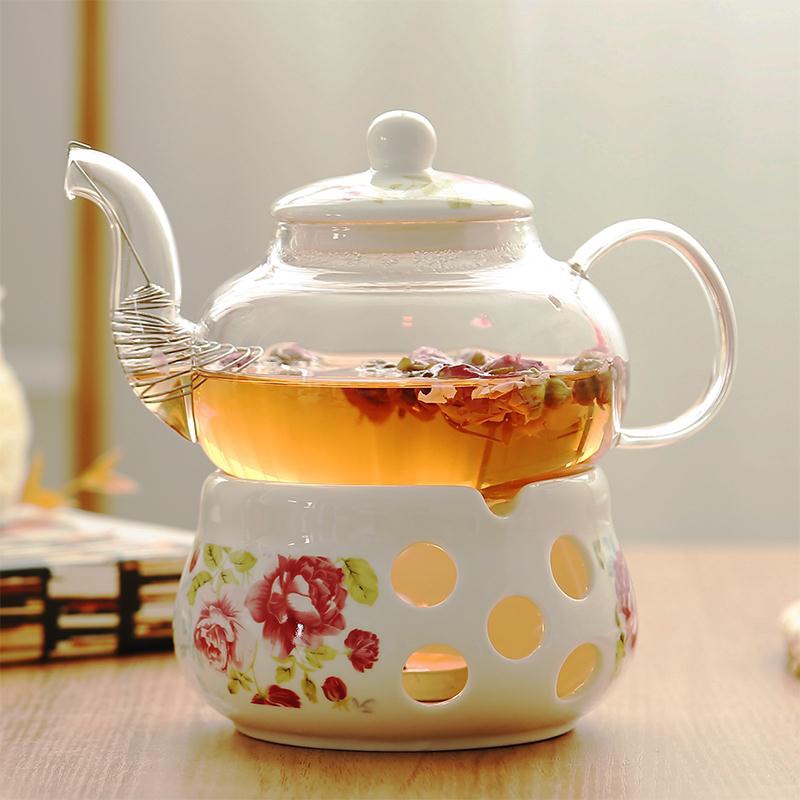 陶瓷 花茶壺 花茶具 透明 杯 玻璃 花草 水果 花果茶壺 耐熱 蠟燭 加熱 套裝 透明杯 花茶具