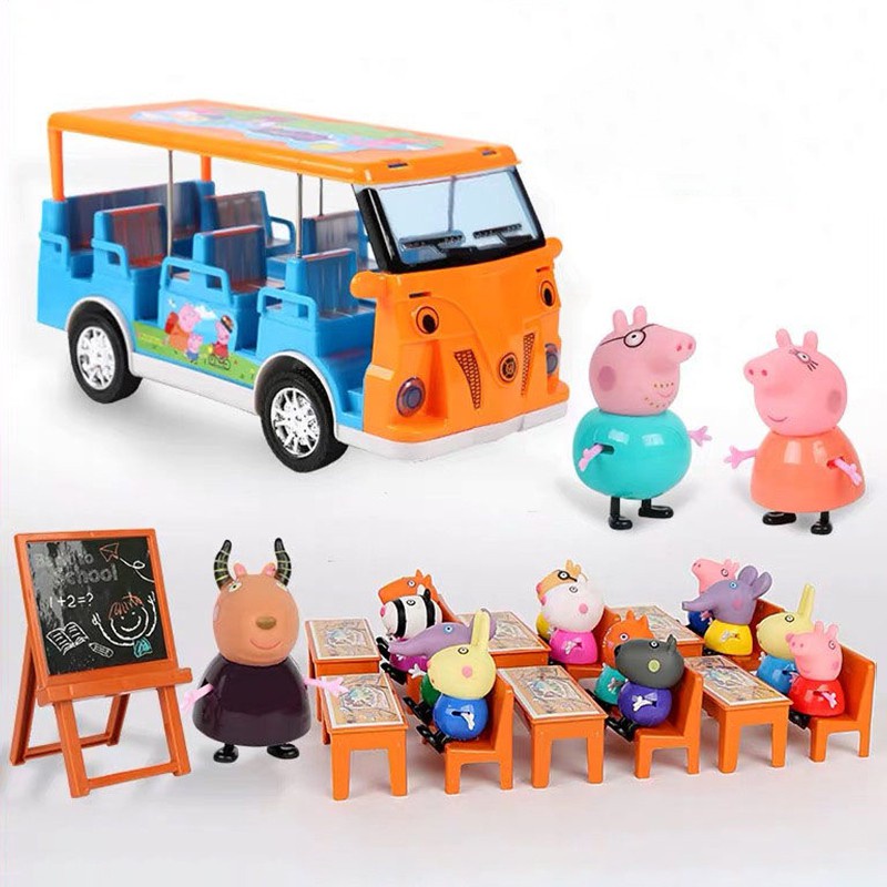 【精選熱賣】佩佩豬玩具小豬佩琪觀光車公共汽車佩奇小夥伴巴士帶燈光音樂玩具校車