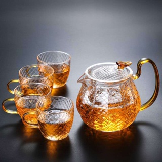 花蓮出貨🐾復古錘紋玻璃茶壺 過濾泡茶器 耐熱玻璃壺 玻璃泡茶組 加厚耐高溫日式茶具套裝 新款家用