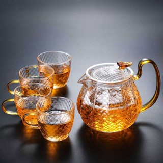 臺灣發貨🐾復古錘紋玻璃茶壺 過濾泡茶器 耐熱玻璃壺 玻璃泡茶組 加厚耐高溫日式茶具套裝 新款家用