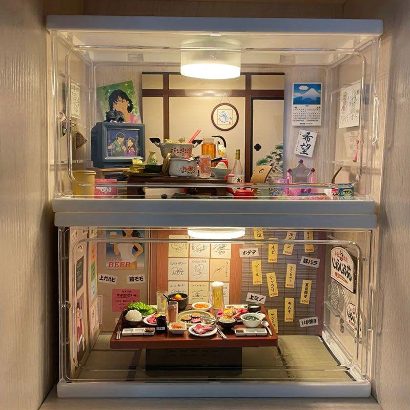 💥賣場大促💥rement食玩展示盒雙子星野餐迷你日本食玩微縮場景小屋