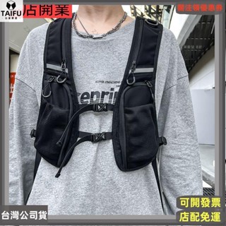 🎉新店開業 免運🎉潮酷暗黑機能風戰術工裝馬甲背心包 反光輕便騎行跑步收納手機包