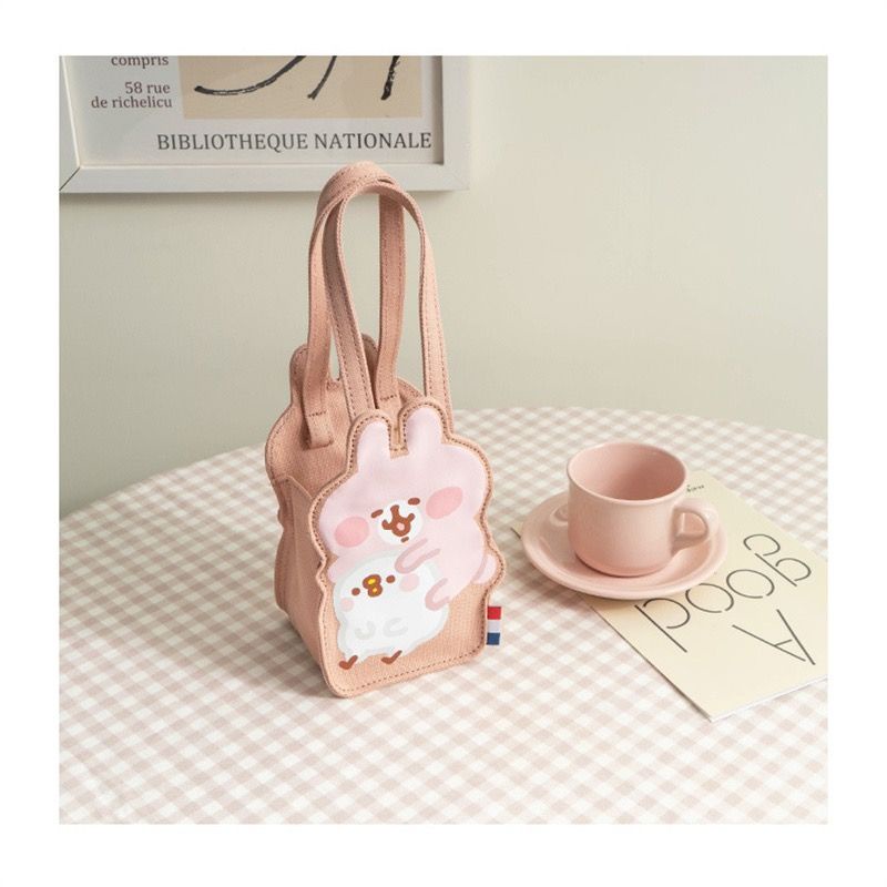 日系新款卡通兔子手提袋卡娜赫拉旅行輕便可愛裝水杯的帆布手提包