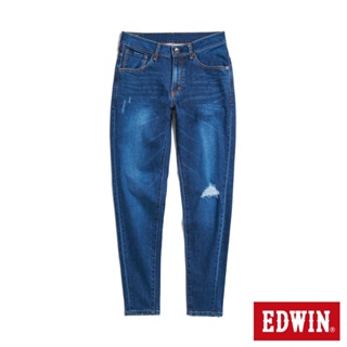 EDWIN 紅標 破壞窄管錐形牛仔褲(石洗綠)-男款