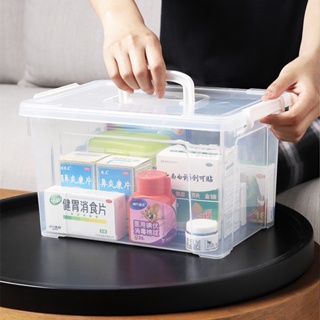 帶蓋提手桌面收納盒透明塑料便攜藥箱家用有蓋收納箱玩具儲物箱子