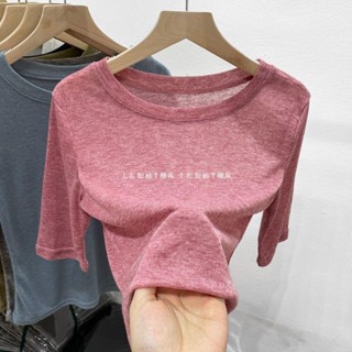 👕潮流歐貨圓領純色螺紋中袖面膜T恤女裝夏季新款韓版修身百搭上衣ins潮