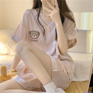 【臺出免運】新款睡衣女夏季冰絲薄款網紅模擬絲短袖甜美絲綢夏天家居服套裝涼感女生睡衣 蕾絲冰絲睡衣 性感睡衣 居家服