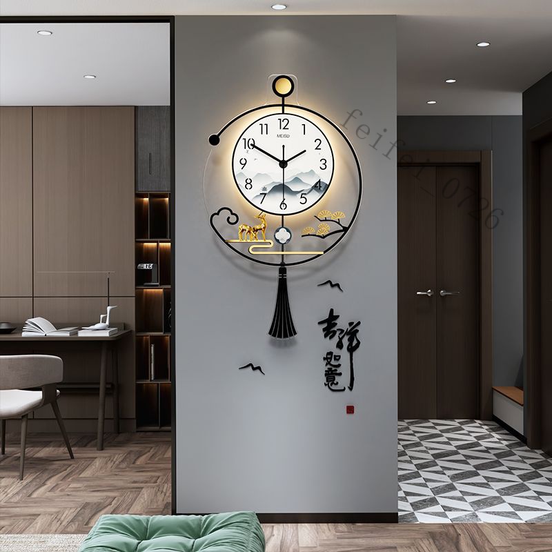 【卽美生活】免運 美世達新中式鍾錶掛鍾客廳家用時尚新款創意壁掛時鍾燈裝飾錶