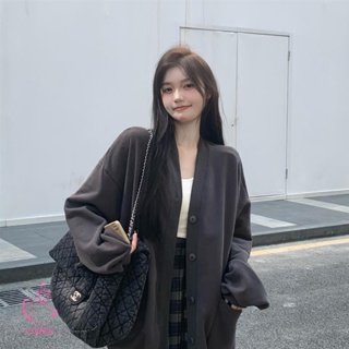 女裝💯韓國V領慵懶純色寬松加絨衛衣外套 韓國外套 棒球外套 韓國外套 韓版外套💯幸運