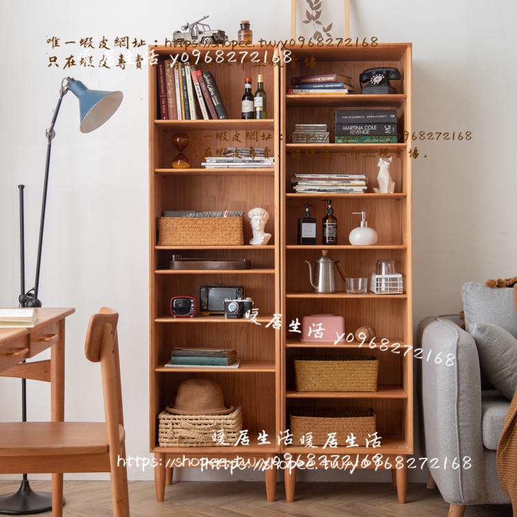 &lt;暖居生活&gt;北歐風客廳組合書柜一體靠墻全實木現代簡約家用書架組合輕奢高柜
