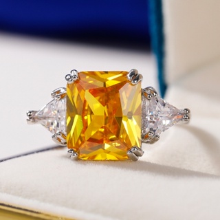 女戒 仿真黃水晶彩寶鋯石戒指女 冰花方糖氣質指環