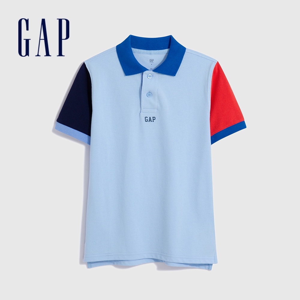 Gap 男童裝 Logo純棉短袖POLO衫-藍色拼色(585695)