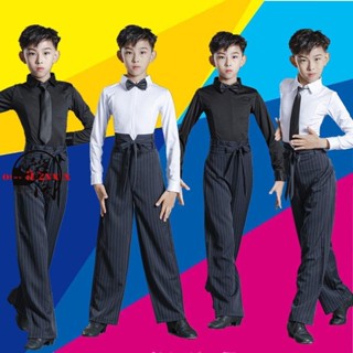 臺灣出貨🎉拉丁舞上衣男 舞蹈練功服 現代舞練功服 男童拉丁舞服裝少兒拉丁考級服白色上衣男孩舞蹈服兒童規定比賽服