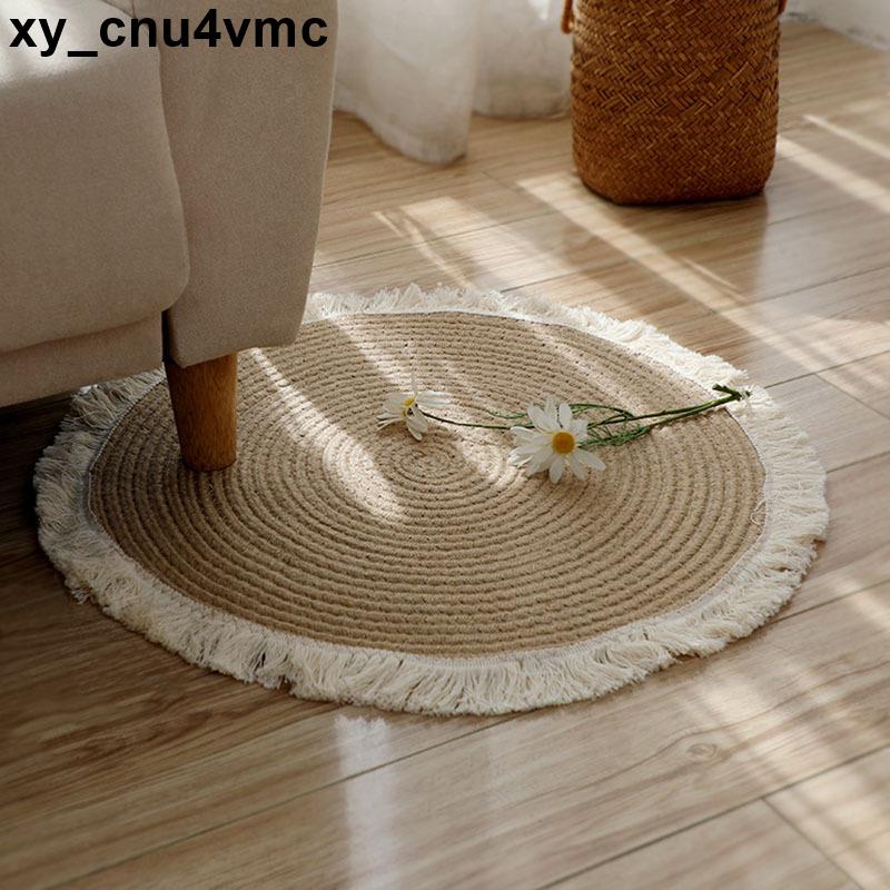 黃麻圓形地毯日式流蘇美式地墊編織ins衣帽間床邊毯北歐客廳地墊