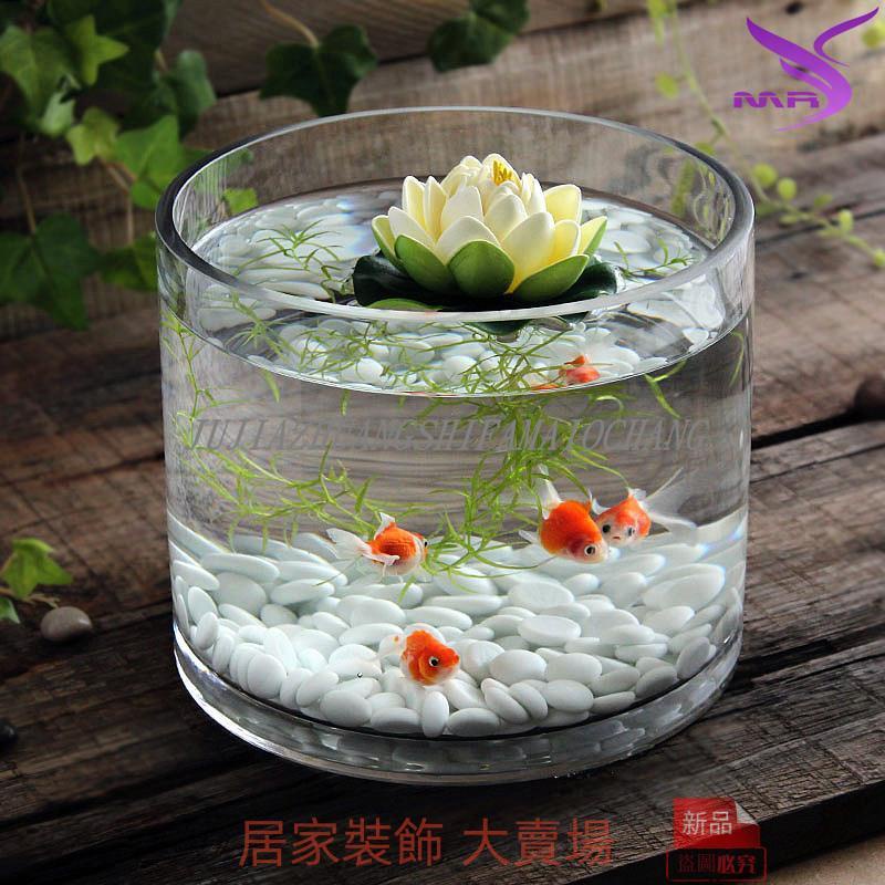 免運 玻璃魚缸 桌面魚缸 加厚圓形烏龜缸圓筒魚缸水培植物容器花瓶超白玻璃金魚缸一次成型