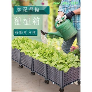 🚛免運🚛▧▲❇種植箱帶輪子種菜盆陽臺蔬菜花箱長方形家庭戶外塑膠專用花盆移動