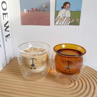 【銘行】【餐吧用具特賣】ins風可愛小熊玻璃杯雙層耐熱家用喝水杯子拿鐵咖啡杯果汁牛奶杯