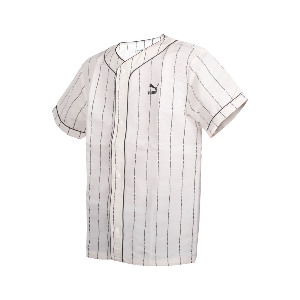 PUMA P.Team 男流行系列棒球風短袖襯衫( 歐規 棒球 運動 上衣 襯衫「62249165」 米黃黑