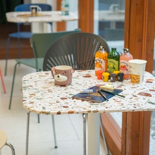 工廠直發 破損補寄 北歐餐桌水磨石戶外商用餐廳飯桌輕奢網紅咖啡奶茶店桌子方桌圓桌