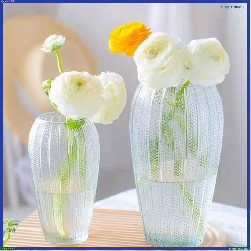 花瓶 造型透明玻璃瓶 風信子 乾花空瓶 插花瓶 水培鮮花 彩色花瓶 装饰 欧式美式装饰冰川纹ins风透明玻璃花瓶水培玫瑰