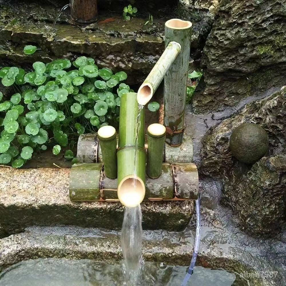 竹子流水竹筒流水器陶瓷魚缸循環流水擺件竹子過濾器魚池增氧加濕