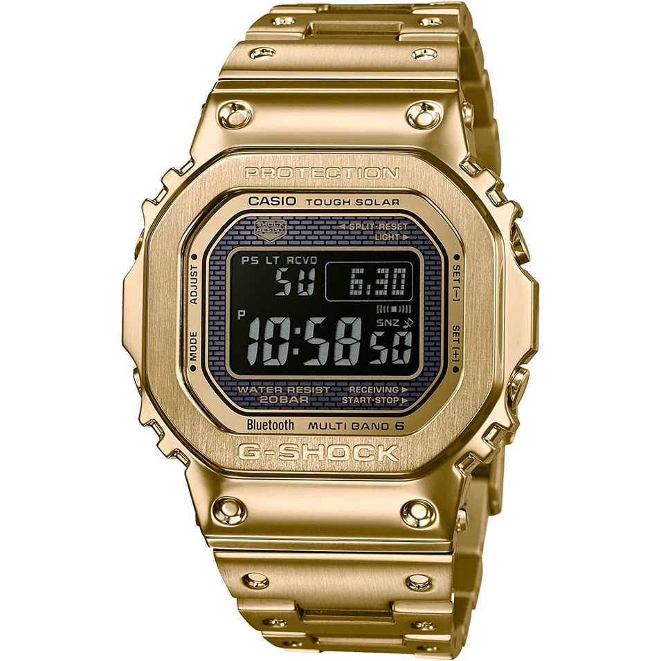 Casio G-SHOCK 手錶 男錶 太陽能 全自動日曆 日期 星期顯示 長方形 金色 GMW-B5000GD-9JF