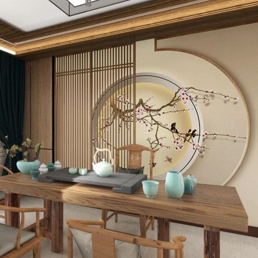 新中式茶室背景壁畫大廳前臺背景壁紙3d浮雕古典中國風立體壁布 綠水青山進圍城