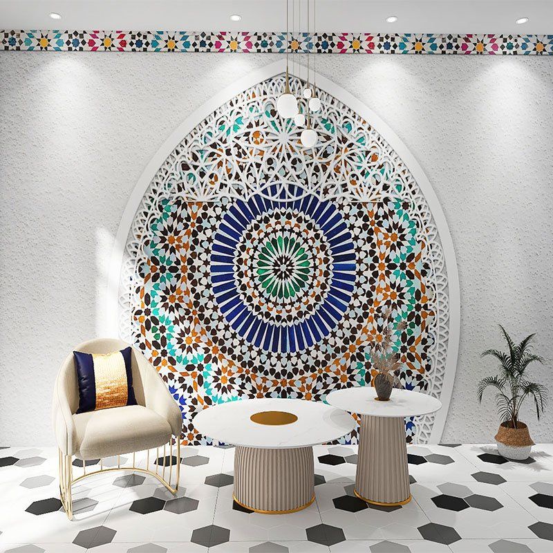 壁紙 壁貼 墻紙 摩洛哥風格裝飾壁紙歐式建筑背景壁畫民宿臥室客廳民族風花紋墻紙