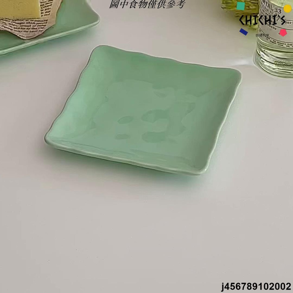 新品熱銷#ins風清新手捏紋薄荷綠色餅干造型陶瓷小碟子家用蛋糕盤
