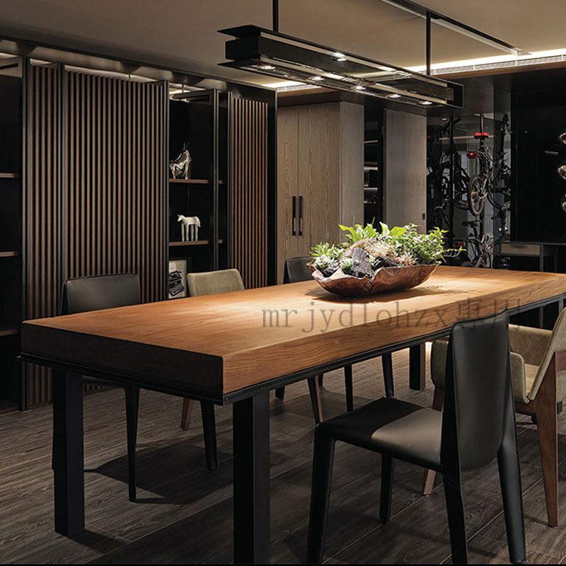 【免運】loft工業風餐桌咖啡廳會議桌長桌子簡約現代實木工作臺長條桌方形