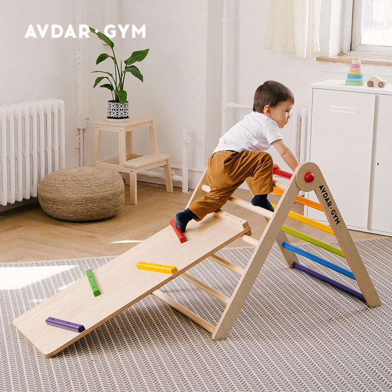 限定特賣AVDAR雙面攀巖滑梯三角爬梯迷你攀爬架樺木可折疊幼兒童室內玩具新品
