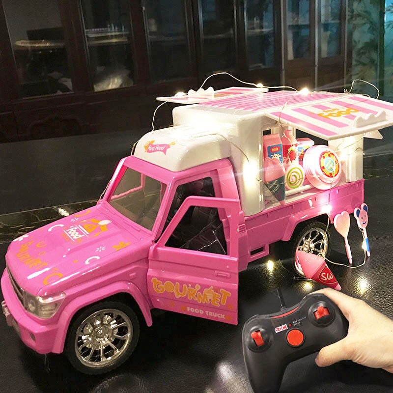 兒童電動遙控充電可開門雪糕餐車仿真過家家會發光粉色女孩玩具車